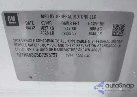 2013 Chevrolet Cruze Ls Auto from USA, damaged, VIN 1G1PA5SG5D7293757